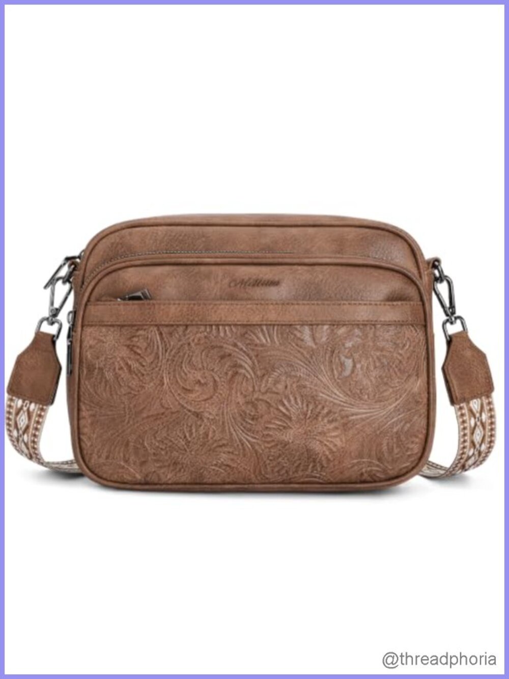 Vegan Leather Crossbody Purse RFID Multi-Pocket Embossed Handbag